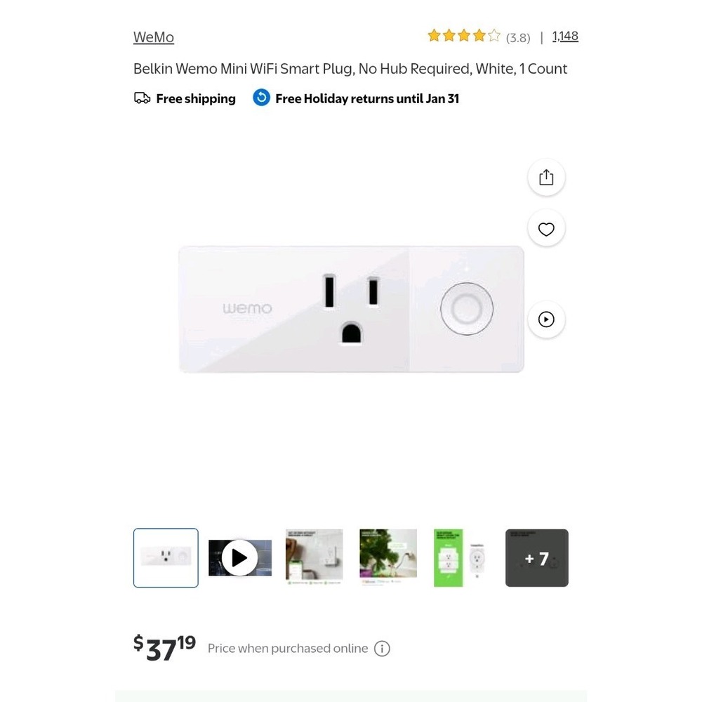 NWT WeMo Mini WiFi Smart Plug Home White F7C063 App Controlled Alexa HomeKit
